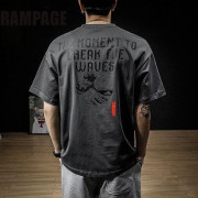 Fashion Pure Cotton American Retro Short SleeveTT-shirt Men's Summer Loose Fashion round Neck Trend Printed Body